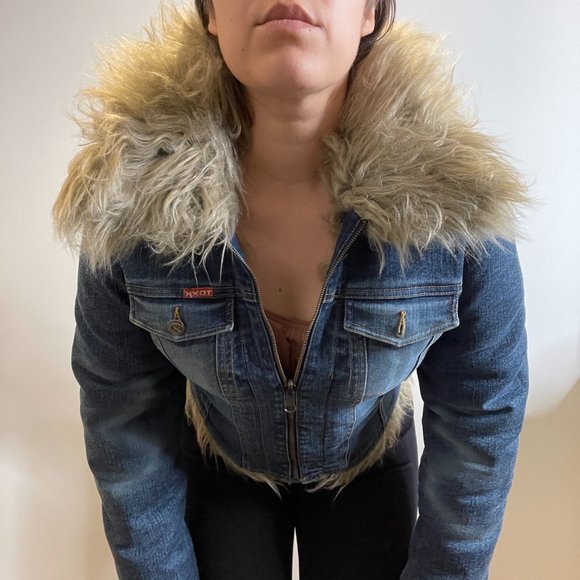 Reversible Y2K Faux Fur Denim Jacket -M- - Picture 10 of 16